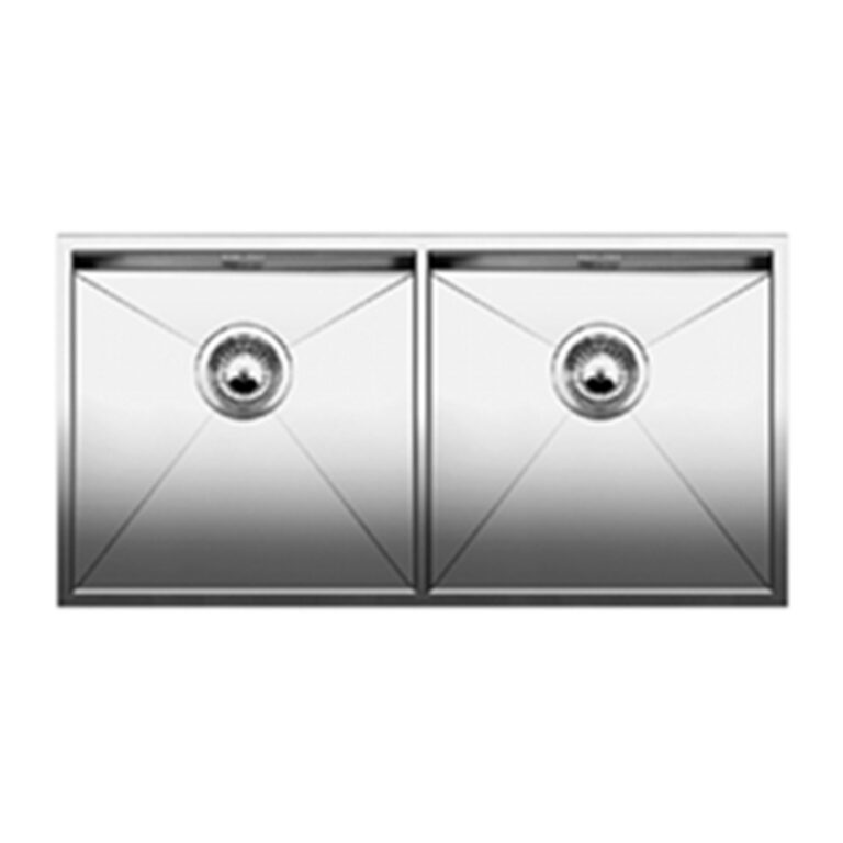 כיור כפול נירוסטה מדגם זירוקס 400/400IFN מבית בלאנקו – התקנה שטוחה, מראה מודרני