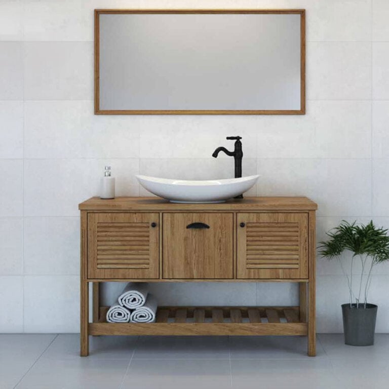 ארון סיינה עץ מלא בגודל 120 ס"מ עם מגירה, דלתות ומשטח בוצ'ר מרחף