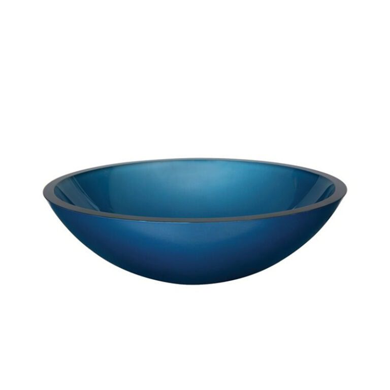 כיור זכוכית מונח אובלי בגוון כחול עז, מידות 41x33x14 ס