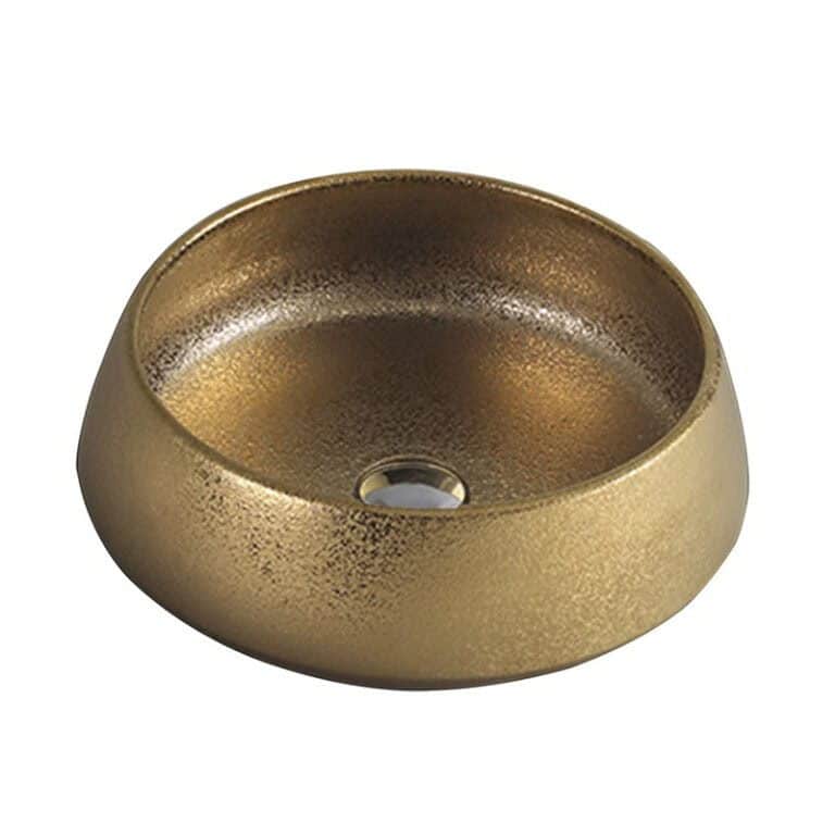 כיור מונח חרס זהב מט דגם 9444G - כיור חרס 41x41 ס"מ לאמבטיה - כיור מונח זהב מט לארון - כיור חרס איכותי 14 ס"מ גובה יוקרתי מעוצב