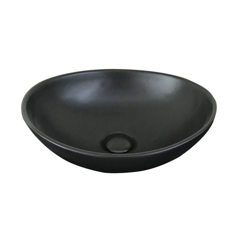 כיור מונח אובלי חרס שחור דגם 9450MB - כיור חרס 41x33 ס"מ לאמבטיה - כיור מונח שחור אליפטי לארון - כיור חרס איכותי 15 ס"מ גובה דרמטי מעוצב