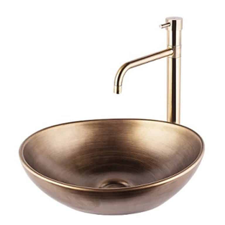 כיור מונח חרס ברונזה צהובה דגם 9450CW - כיור חרס מתכתי 41x33 ס"מ לאמבטיה - כיור מונח ברונזה צהובה לארון - כיור חרס איכותי 14 ס"מ גובה וינטאג' מעוצב