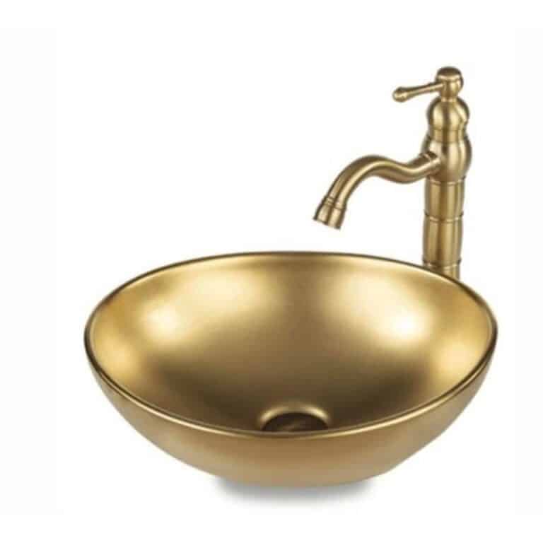 כיור מונח חרס זהב מט דגם 9450P - כיור חרס יוקרתי 41x33 ס"מ לאמבטיה - כיור מונח זהב מט לארון - כיור חרס איכותי 14 ס"מ גובה מעוצב יוקרתי