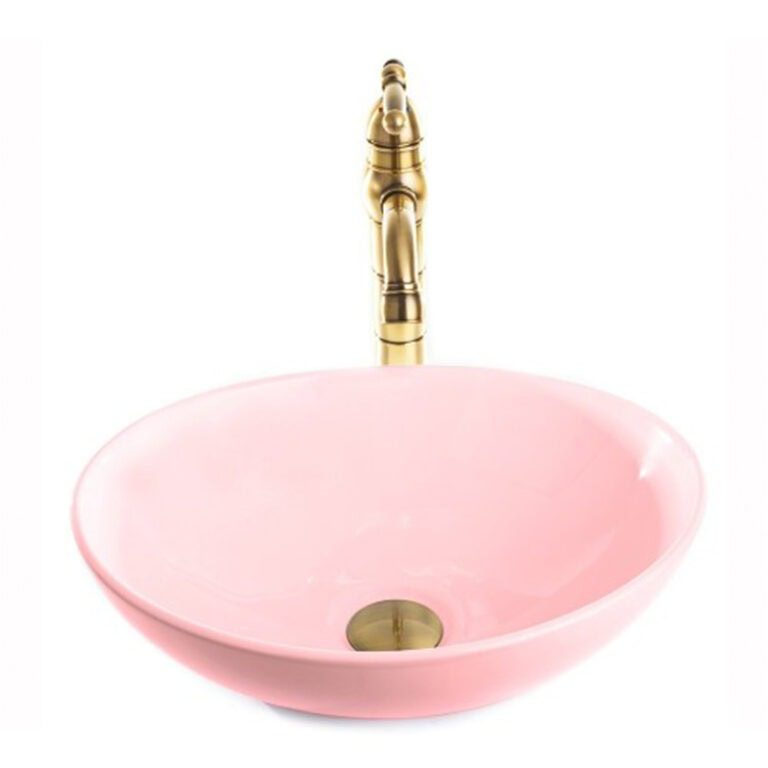 כיור מונח אובלי חרס ורוד מט דגם 9450MG - כיור חרס 40x33 ס"מ לאמבטיה - כיור מונח ורוד מט אליפטי לארון - כיור חרס איכותי 14.5 ס"מ גובה מעוצב ייחודי