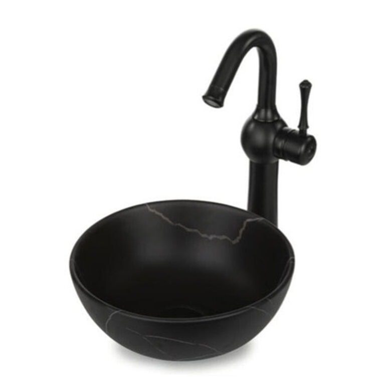 כיור מונח חרס שחור מט שפה דקה דגם 9462MB - כיור חרס מיני 28x28 ס"מ לאמבטיה - כיור מונח קטן שחור מט שפה דקה לארון - כיור חרס איכותי 12 ס"מ גובה קומפקטי מעוצב