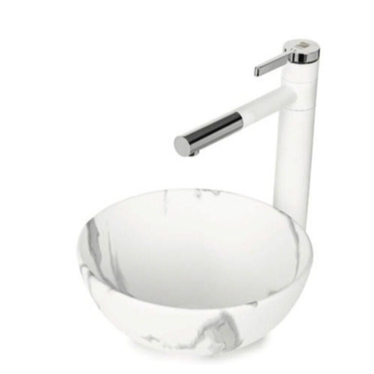 כיור מונח חרס לבן מט קלקטה דגם 9462WC - כיור חרס מיני 28x28 ס"מ לאמבטיה - כיור מונח קטן לבן קלקטה לארון - כיור חרס איכותי 12 ס"מ גובה קומפקטי מעוצב