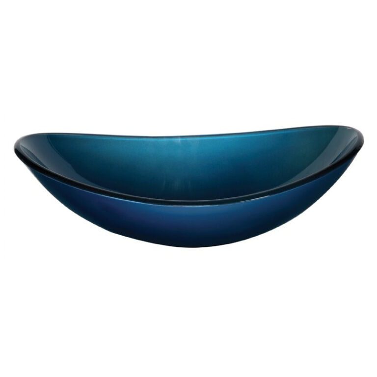 כיור מונח זכוכית דגם 9470BL - כיור זכוכית 54x36 ס"מ לאמבטיה - כיור מונח זכוכית כחול לארון - כיור זכוכית איכותי 14 ס"מ גובה צבעוני מעוצב