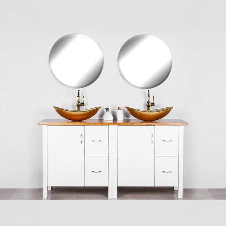 ארון פירנצה יוקרתי 163 ס"מ בגימור לבן מבריק עם כיור זכוכית זהב וברז תואם