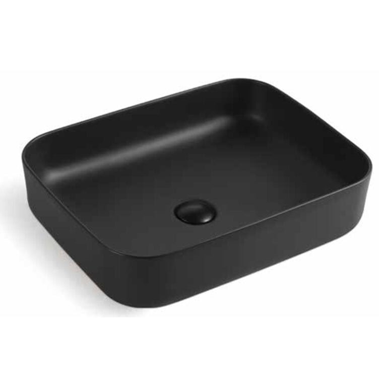 כיור מונח חרס שחור מט דגם בזק 50x39 ס"מ - כיור חרס מלבני למטבח ואמבטיה - כיור מונח שחור מט לארון - כיור חרס איכותי 13.5 ס"מ גובה דרמטי מעוצב