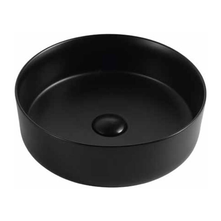 כיור מונח חרס עגול שחור מט דגם ריחן 36 ס"מ - כיור חרס עגול למטבח ואמבטיה - כיור מונח עגול שחור מט לארון - כיור חרס איכותי קוטר 36 ס"מ דרמטי מעוצב