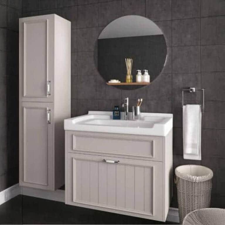 ארון אמבטיה אפוקסי דגם אדל בגודל 60 ס"מ עם מגירה, גלריה ומשטח חרס בסגנון עתיק בעיצוב תלוי