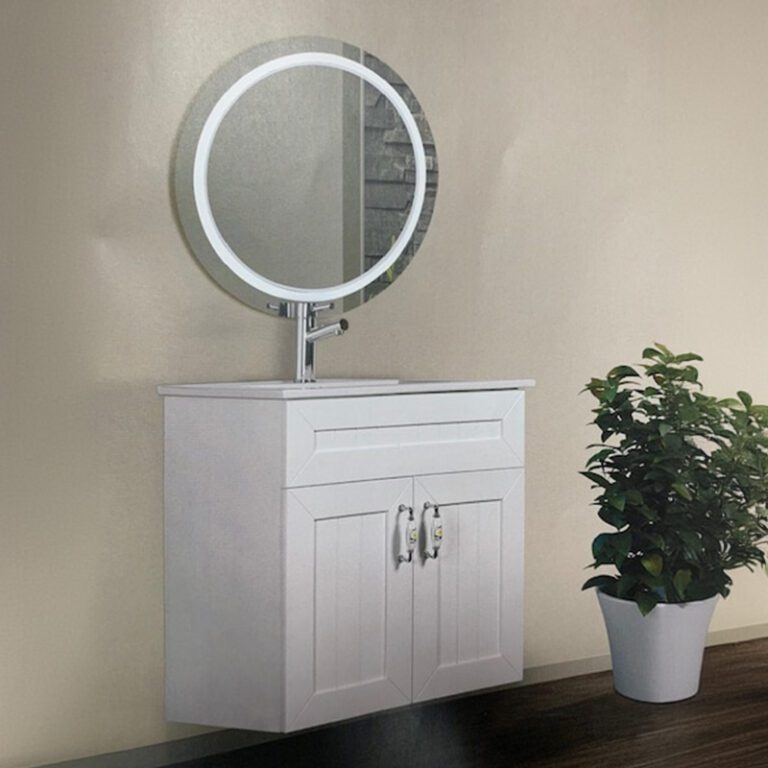 ארון אמבטיה אפוקסי דגם נוגה בגודל 60 ס"מ עם שתי דלתות ומשטח חרס בעיצוב תלוי