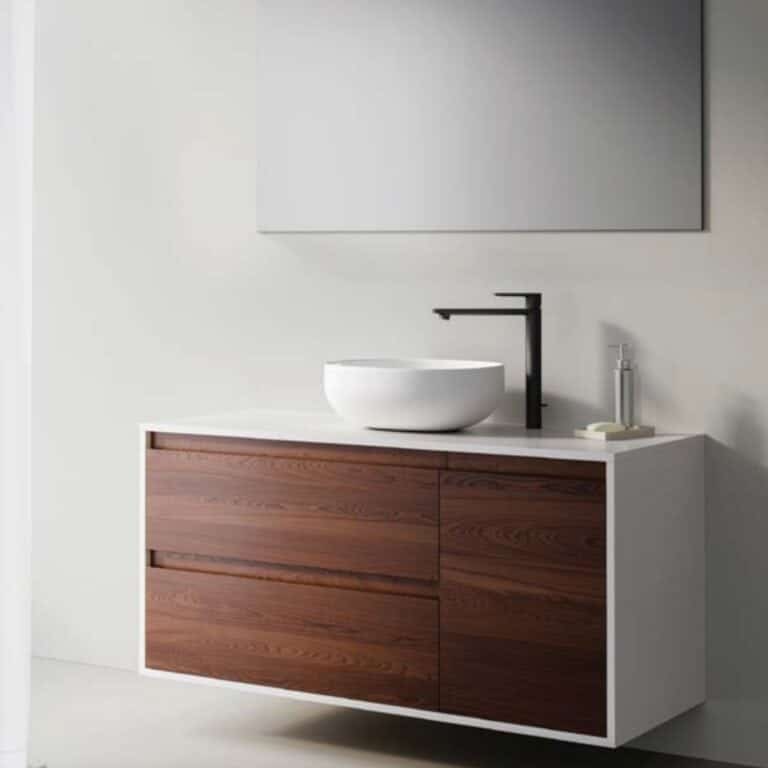 ארון אמבטיה תלוי דגם חרמון 70 ס"מ עם גוף ומשטח אפוקסי, חזית פורמיקה, שתי מגירות ודלת