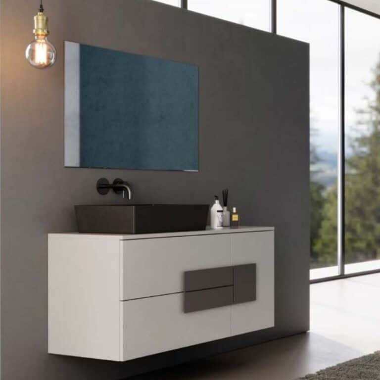 ארון אמבטיה תלוי דגם מריו 60 ס"מ בגימור אפוקסי עם מגירות גלריה ודלת צדדית, כולל משטח חרס