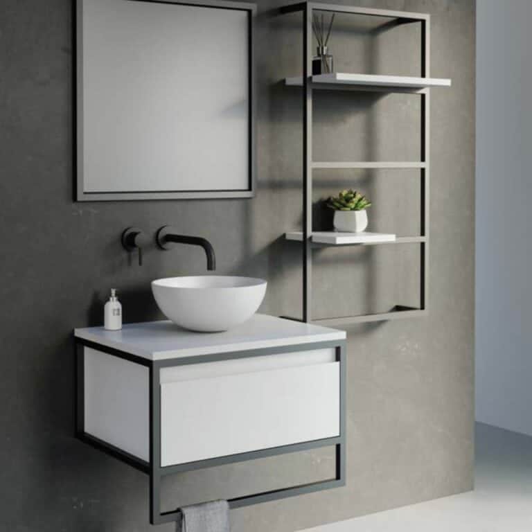 ארון אמבטיה דגם מיני מגנזיום ארון תלוי אפוקסי, עם קונסטרוקציית מתכת, כולל מגירה ומתלה מגבות במידות שונות לבחירה | היפוס