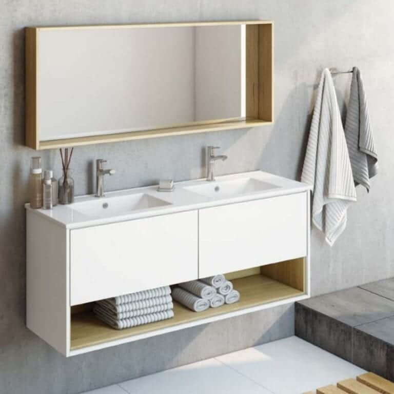 ארון אמבטיה דגם ריין ארון תלוי אפוקסי, בשילוב פורניר, שתי מגירות טריקה שקטה, בשילוב תא פתוח במידות שונות לבחירה | היפוס