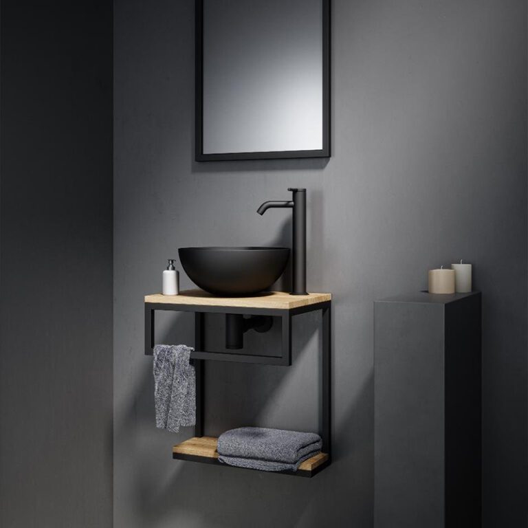 ארון אמבטיה תלוי דגם רוני עם קונסטרוקציית מתכת ומשטח בוצר