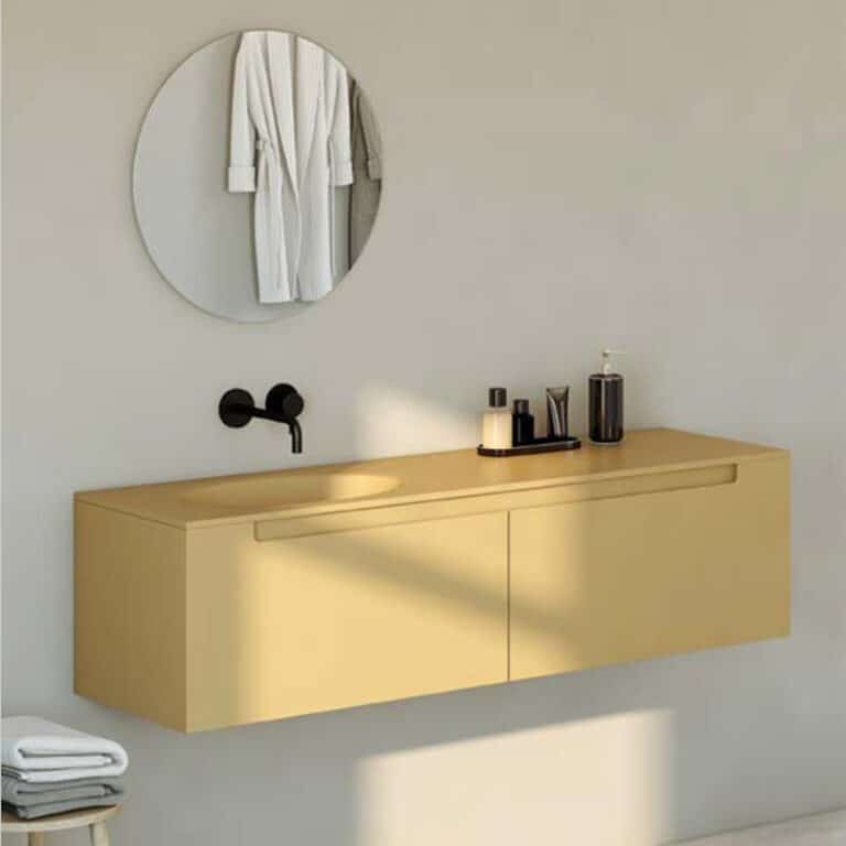 ארון אמבטיה דגם סרגוסה 80 ס"מ תלוי, שתי מגירות אפוקסי ומשטח אקרילי