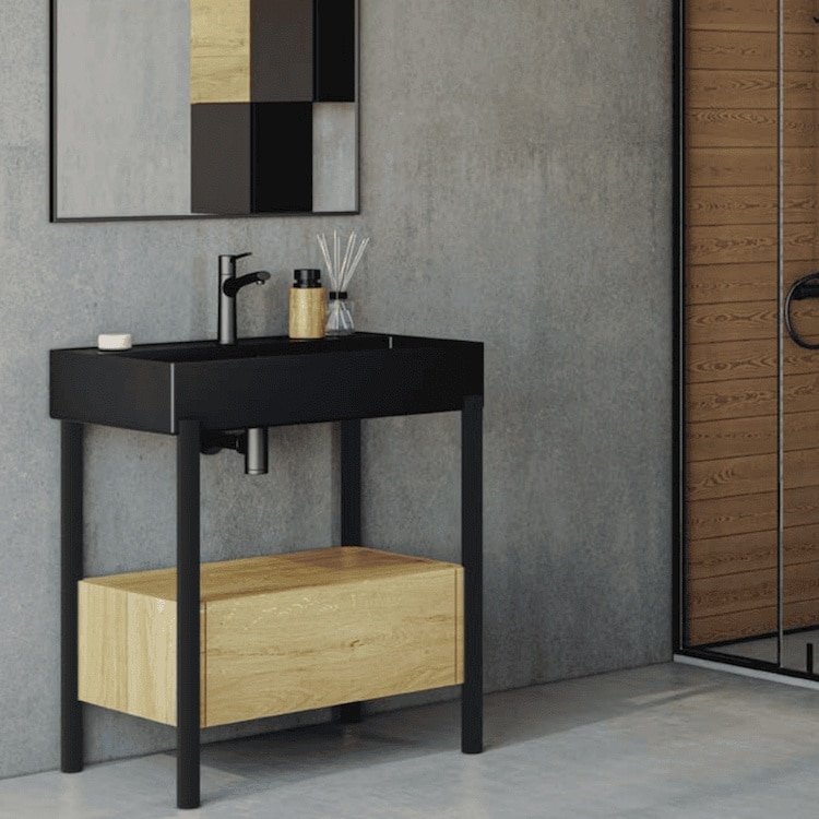 ארון אמבטיה דגם ולנסיה ארון עומד, עץ מלא וחזית מגירה פורניר, עם טריקה שקטה טאצשׂ במידות שונות לבחירה | היפוס