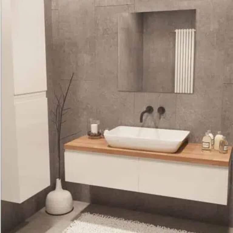 ארון אמבטיה ארי 60 ס"מ עם שתי מגירות בפס אחד ומשטח בוצ'ר בעיצוב צף