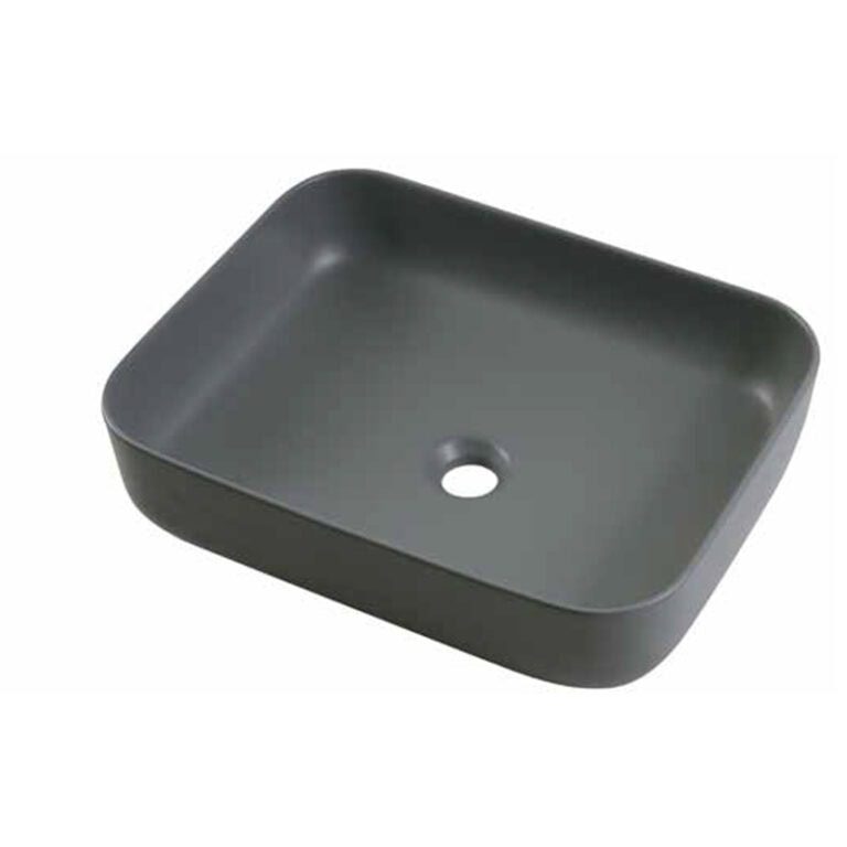 כיור מונח חרס אפור מט דגם בזק 50x39 ס"מ - כיור חרס מלבני למטבח ואמבטיה - כיור מונח אפור מט לארון - כיור חרס איכותי 13.5 ס"מ גובה תעשייתי מעוצב