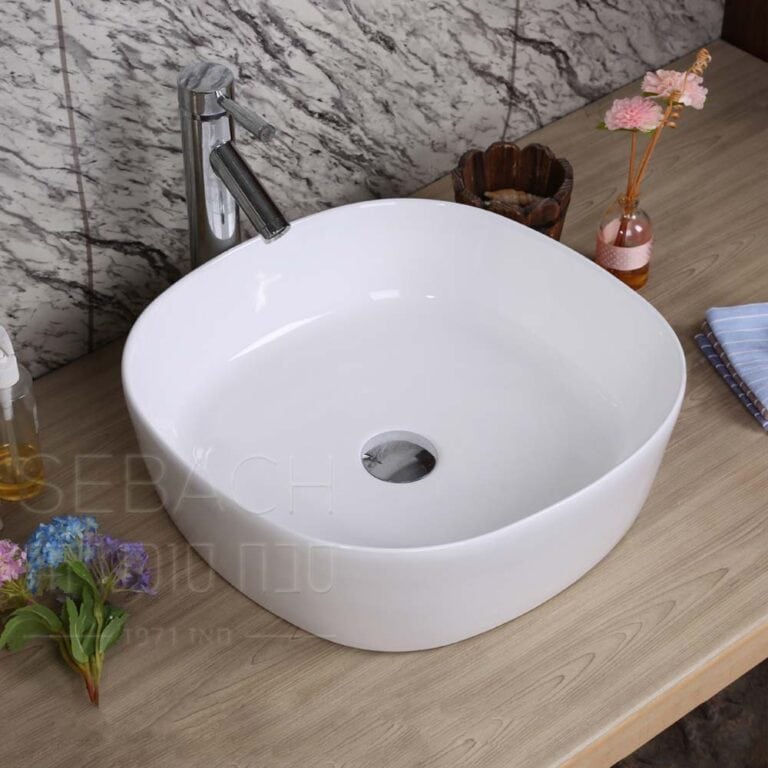 כיור חרס מונח אובלי דגם ירין בגימור לבן, מידות 44x44x13 ס