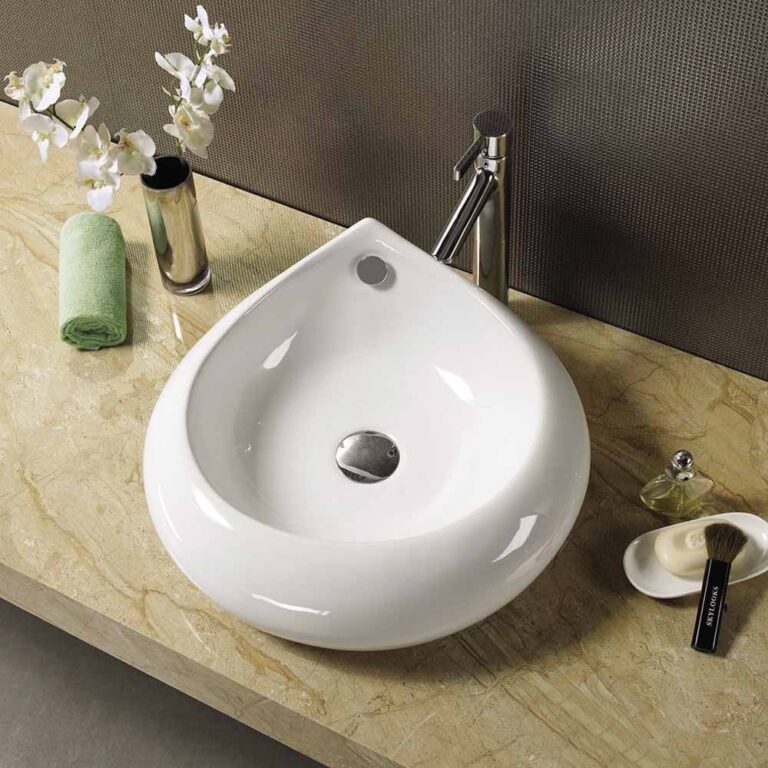 כיור חרס מונח דגם 133078 בגימור לבן מט, מידות 46x46x19 ס"מ, עיצוב ריבועי גבוה