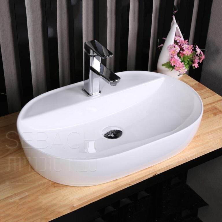 כיור חרס מונח אובלי דגם בר בגימור לבן, מידות 60x38x12 ס