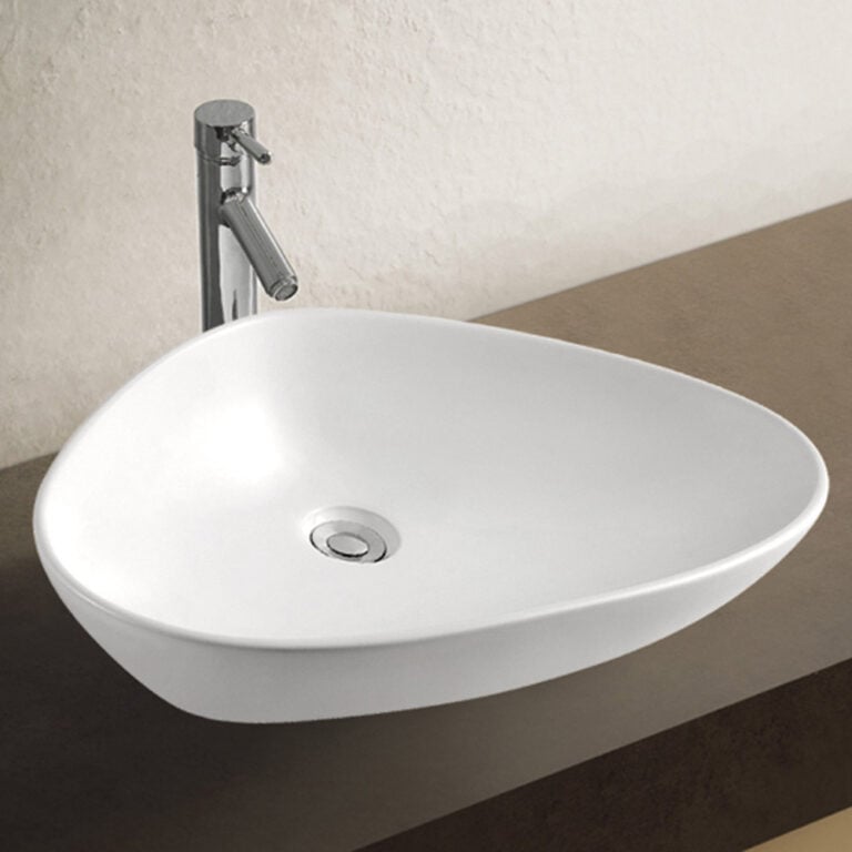 כיור חרס מונח אובלי דגם ליה בגימור לבן, מידות 59x39x14 ס