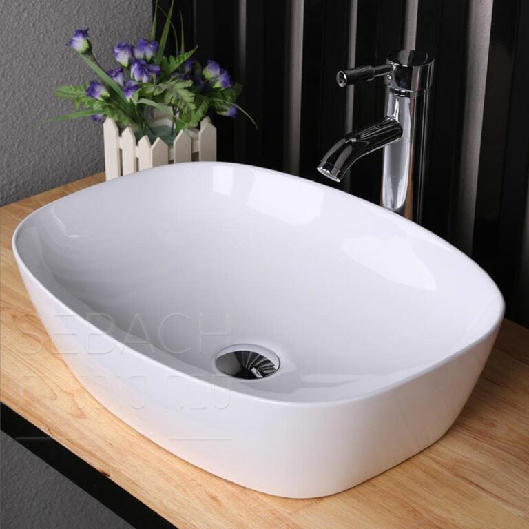 כיור חרס מונח אובלי דגם ליאת בגימור לבן, מידות 51x40x14 ס