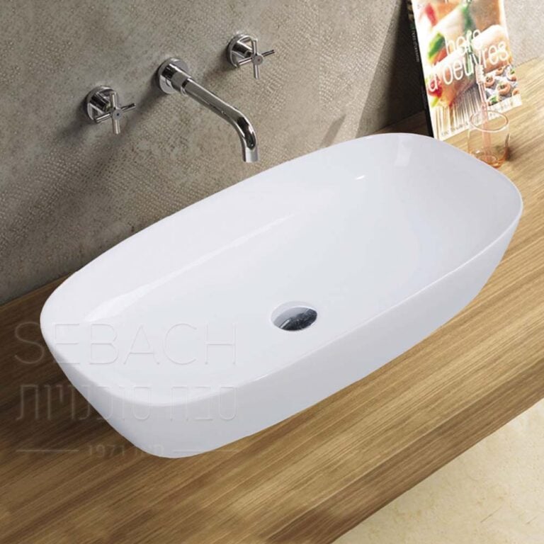 כיור חרס מונח דגם 134028 בגימור לבן מבריק, מידות 70x38x14 ס