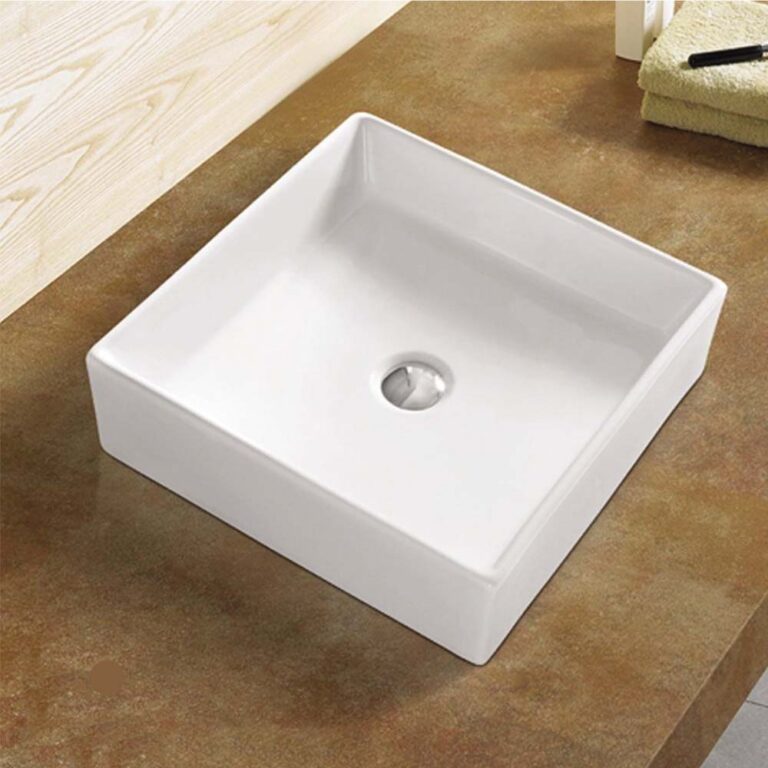 כיור חרס מונח דגם 134085 בגימור לבן מבריק, מידות 43x43x14 ס