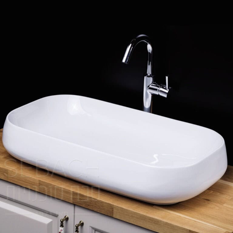 כיור חרס מונח דגם 134086 בגימור לבן מבריק, מידות 72x41x15 ס