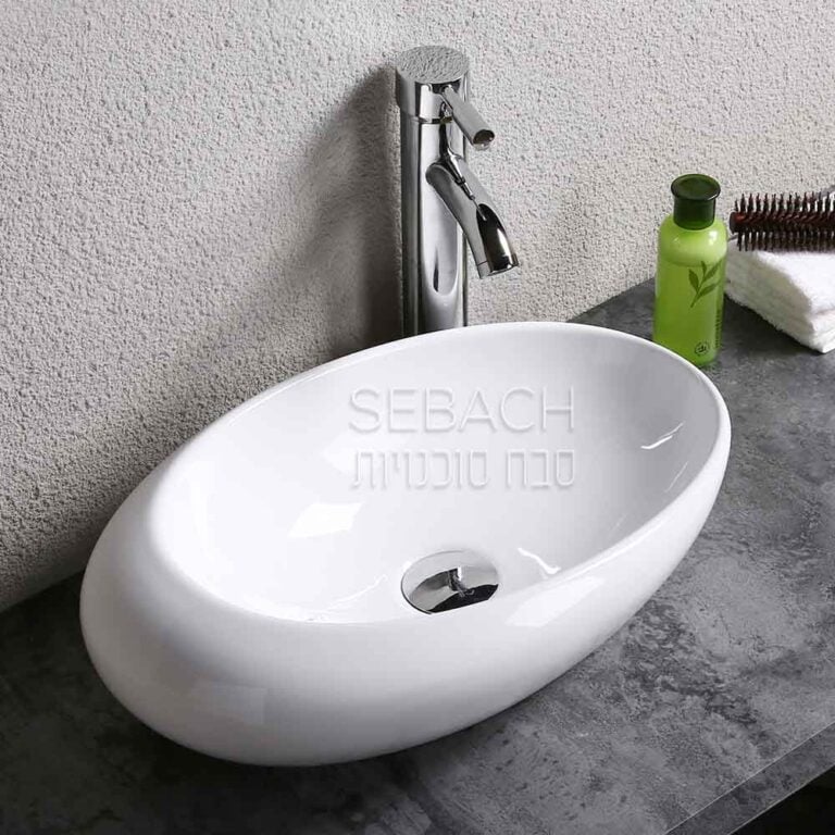 כיור חרס מונח דגם זואי, מידות 50x31x14 ס"מ, עיצוב אלגנטי עם קווים רכים