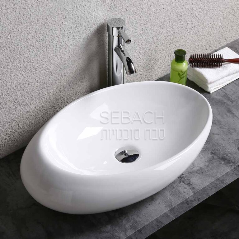 כיור חרס מונח דגם קלואי בגימור לבן, מידות 57x36x14 ס