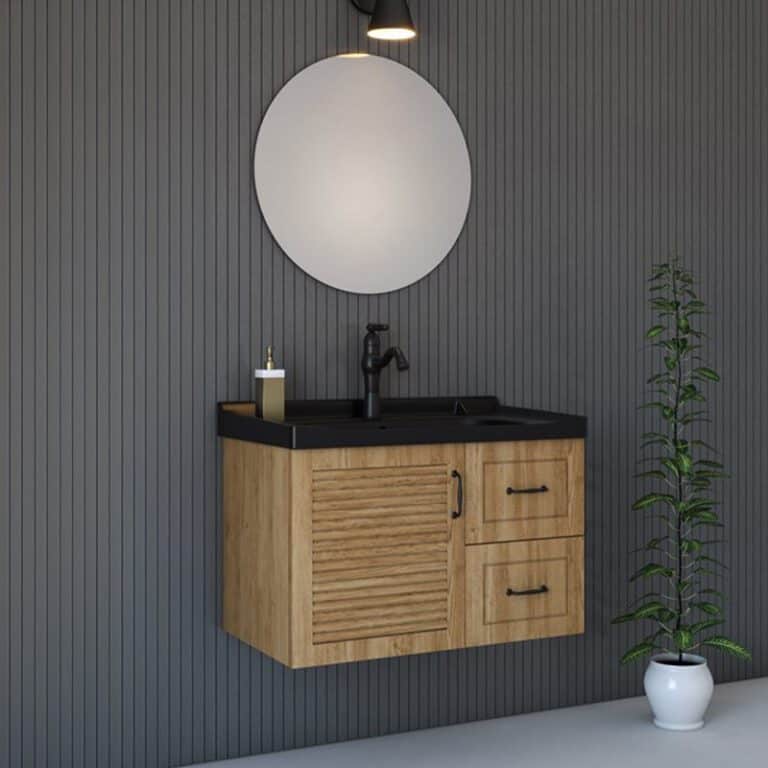 ארון אמבטיה דגם טורינו בגודל 80 ס"מ עם מגירות ודלתות, משטח חרס או בוצ'ר בעיצוב מרחף