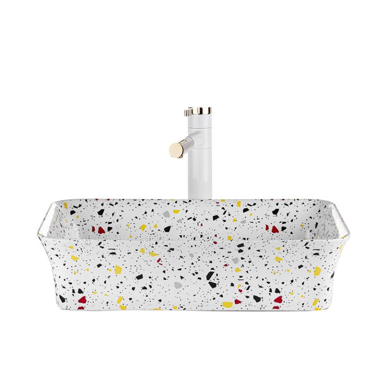 כיור מונח חרס דמוי טרצו דגם 8224 מסדרת Art - כיור חרס יוקרתי 50x32 ס"מ לאמבטיה - כיור מונח דמוי טרצו לארון - כיור חרס איכותי 13 ס"מ גובה אמנותי מעוצב