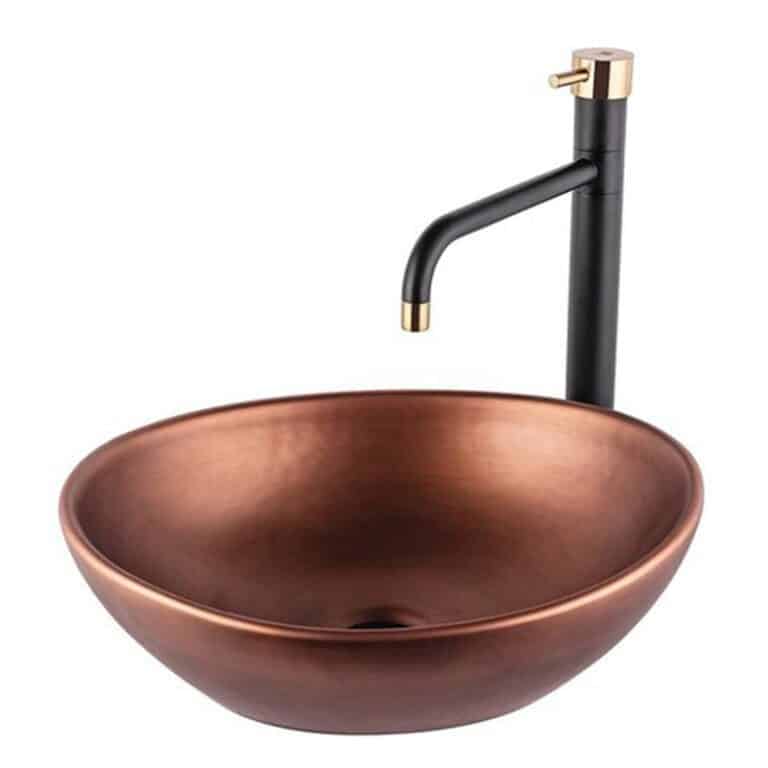 כיור מונח חרס שחור מט זהב דגם 9450CW - כיור חרס יוקרתי 41x33 ס"מ לאמבטיה - כיור מונח שחור זהב לארון - כיור חרס איכותי 14 ס"מ גובה מעוצב בוטיק