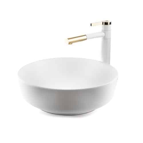 כיור מונח חרס מרובע 40x40 ס"מ דגם 9457MW - כיור מונח לבן לאמבטיה ומטבח - כיור חרס איכותי למשטחי ארון - כיור מונח קומפקטי 14 ס"מ גובה