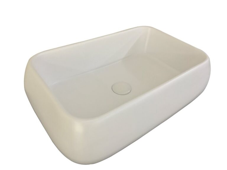 כיור מונח חרס לבן מט דגם 9846MW - כיור חרס גדול 62x42 ס"מ לאמבטיה - כיור מונח לבן מט רחב לארון - כיור חרס איכותי 16 ס"מ גובה מרווח מינימליסטי